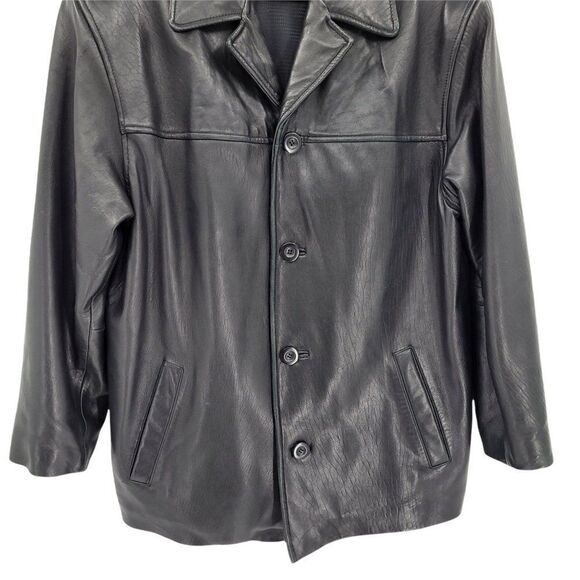 Vintage 90's Baracuta Black Grained Leather Button Down Blazer Jacket Sz S - Picture 7 of 16